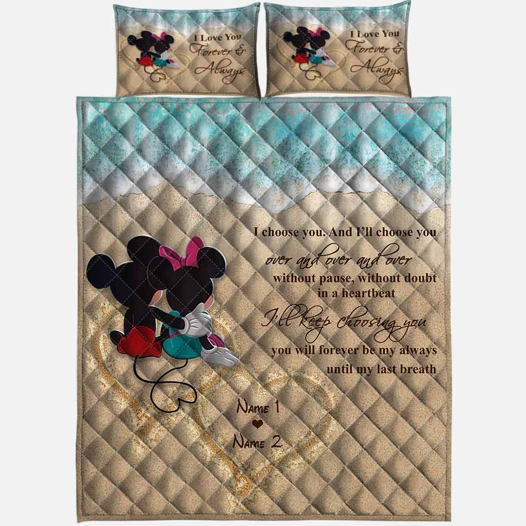 Personalized Mickey Mouse Quilt Set Custom Names Romantic Gift for Couples