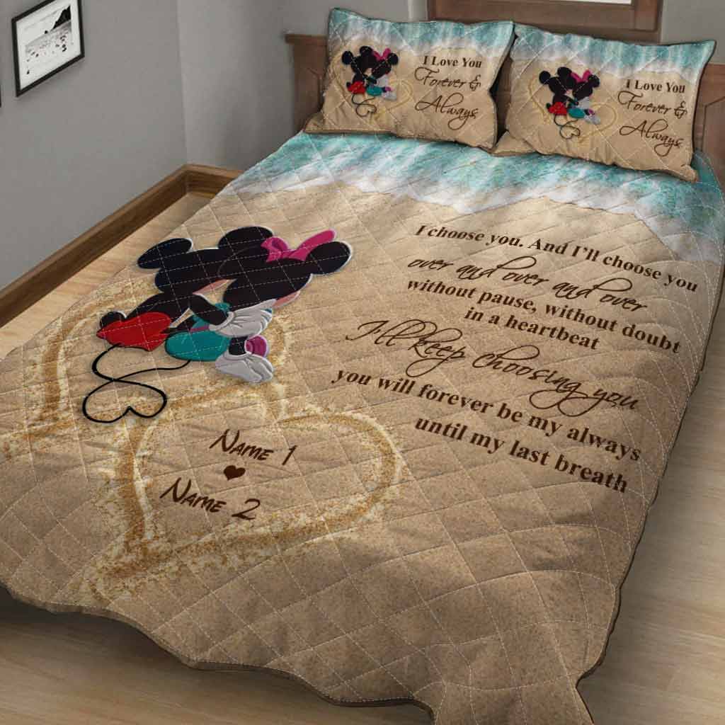 Personalized Mickey Mouse Quilt Set Custom Names Romantic Gift for Couples