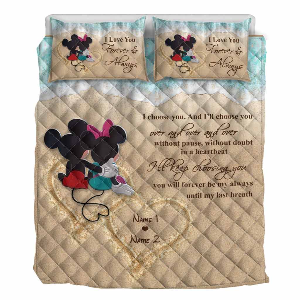 Personalized Mickey Mouse Quilt Set Custom Names Romantic Gift for Couples