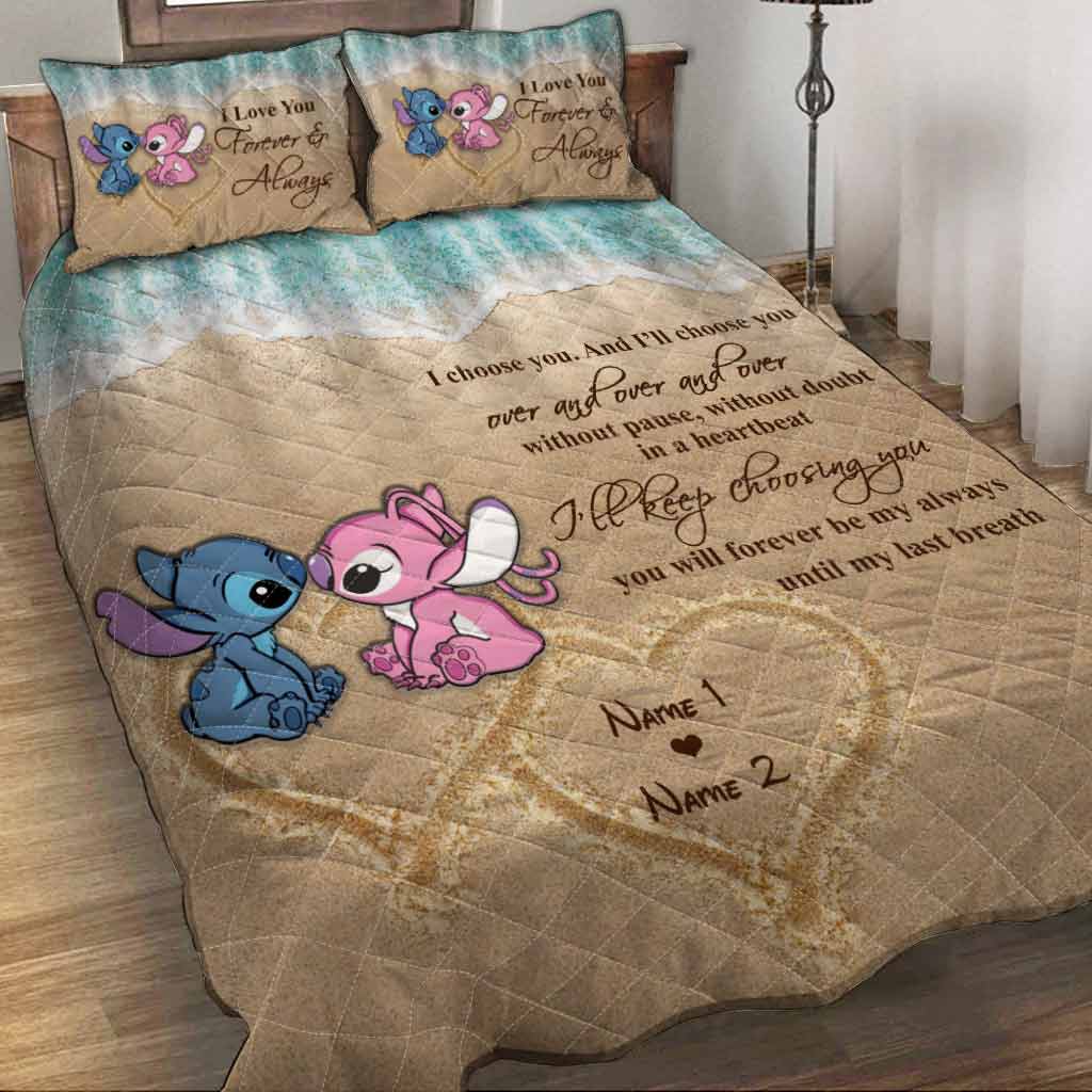 Personalized Ohana Quilt Set Custom Name Gift for Couples