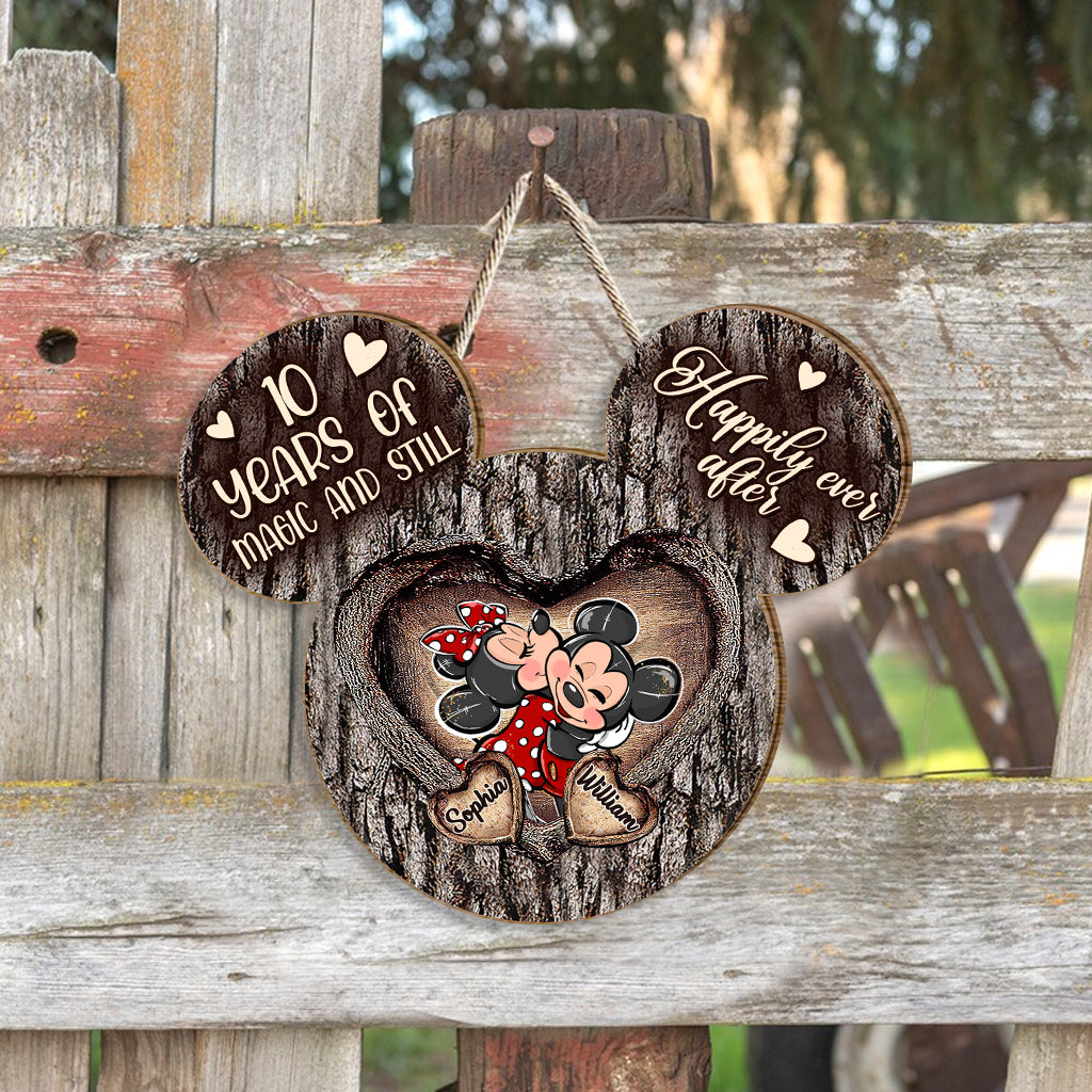 Personalized Mouse Ears Heart Wood Sign Custom for Couples