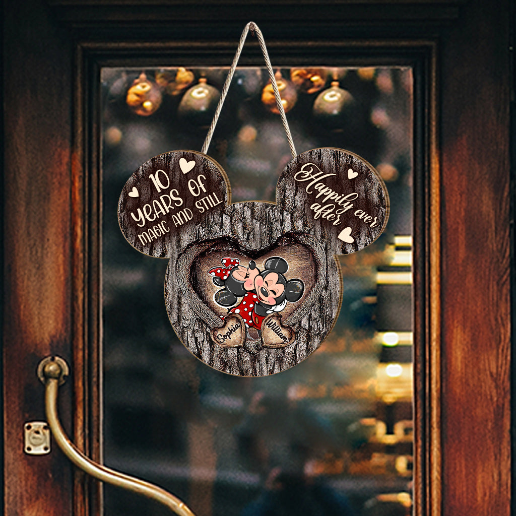 Personalized Mouse Ears Heart Wood Sign Custom for Couples