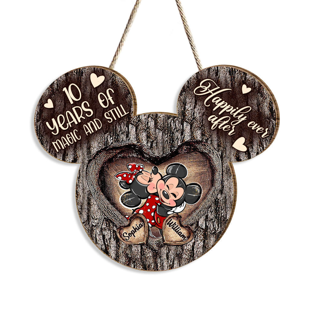 Personalized Mouse Ears Heart Wood Sign Custom for Couples