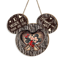 Load image into Gallery viewer, Personalized Mouse Ears Heart Wood Sign Custom for Couples
