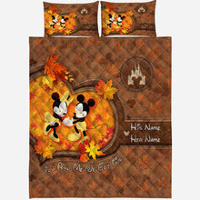 Load image into Gallery viewer, Personalized Mouse Quilt Set with Fall Leaves Custom Names Gift for Couple
