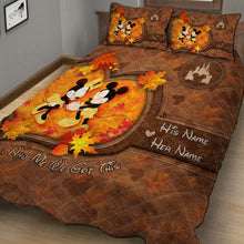 Load image into Gallery viewer, Personalized Mouse Quilt Set with Fall Leaves Custom Names Gift for Couple
