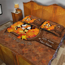 Load image into Gallery viewer, Personalized Mouse Quilt Set with Fall Leaves Custom Names Gift for Couple
