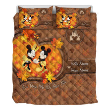 Load image into Gallery viewer, Personalized Mouse Quilt Set with Fall Leaves Custom Names Gift for Couple
