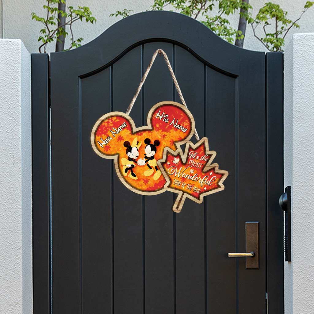 Personalized Mickey Mouse Wood Sign Custom Names Fall Decor
