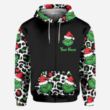 Load image into Gallery viewer, Personalized Grinch All Over Hoodie Custom Name Holiday Gift
