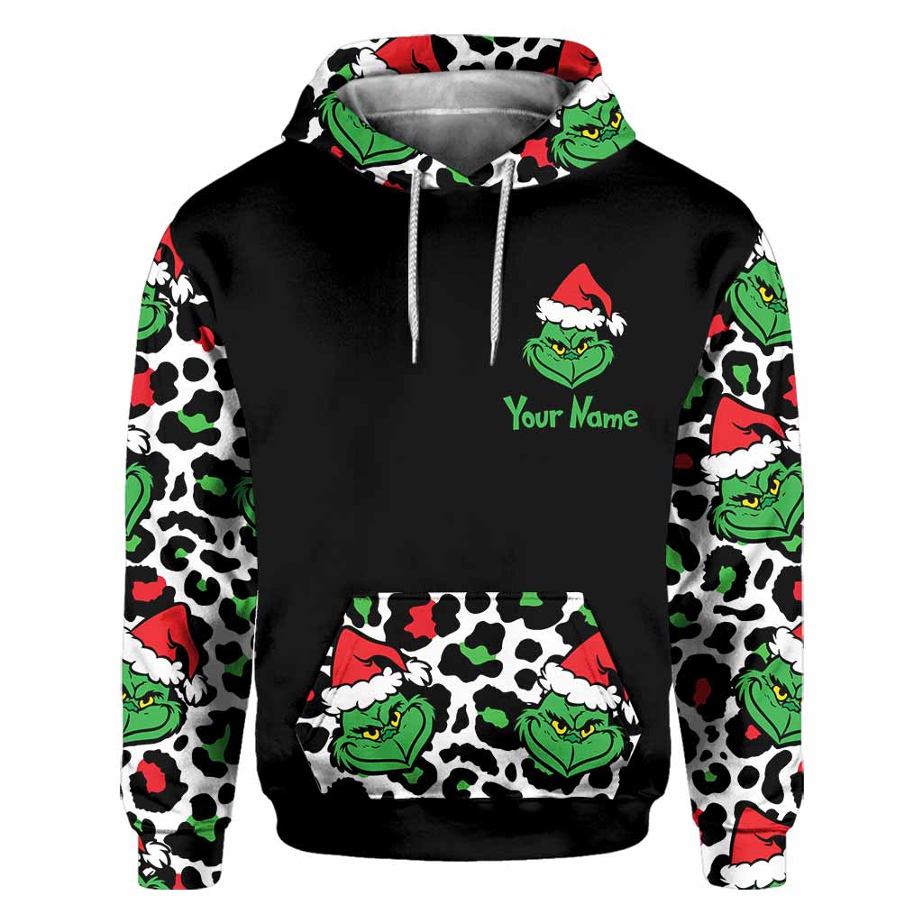 Personalized Grinch All Over Hoodie Custom Name Holiday Gift