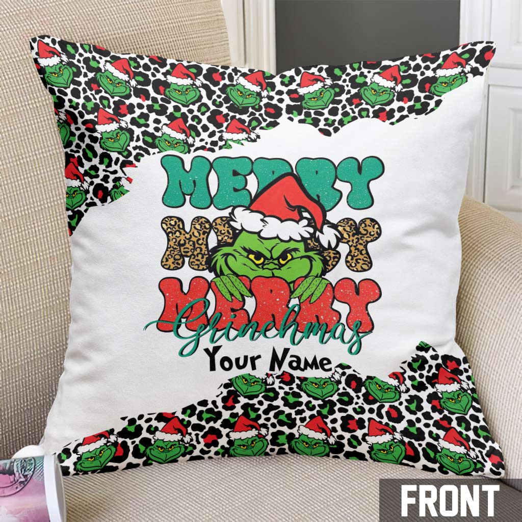 Personalized Grinch Christmas Throw Pillow Custom Name Gift