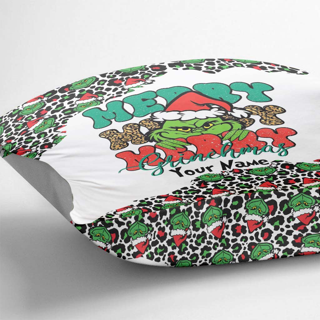 Personalized Grinch Christmas Throw Pillow Custom Name Gift
