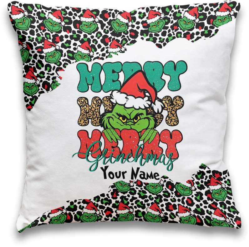 Personalized Grinch Christmas Throw Pillow Custom Name Gift