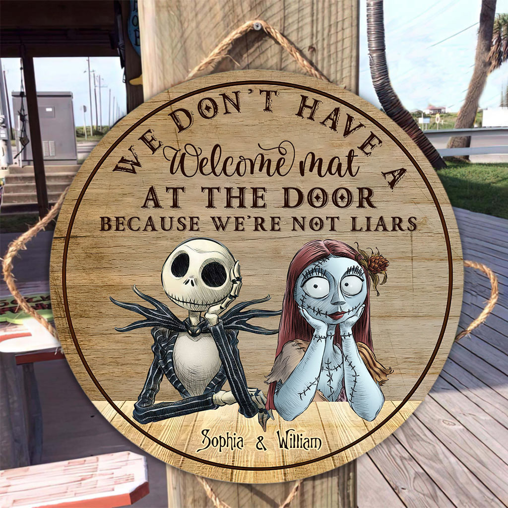 Personalized Couple Round Wood Sign Haunted Home Decor Gift