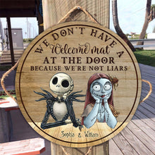 Load image into Gallery viewer, Personalized Couple Round Wood Sign Haunted Home Decor Gift
