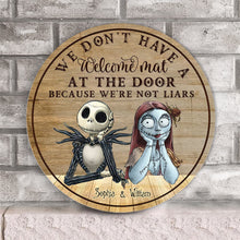 Load image into Gallery viewer, Personalized Couple Round Wood Sign Haunted Home Decor Gift

