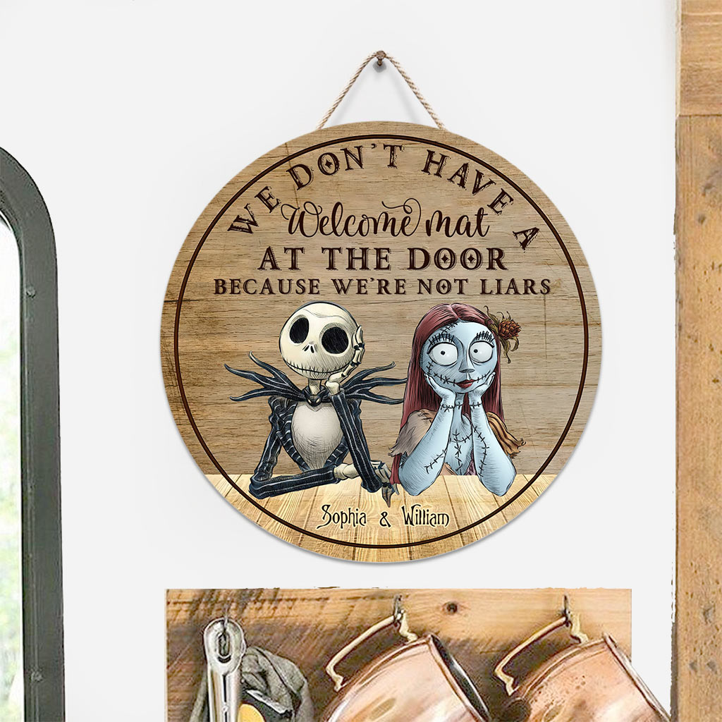 Personalized Couple Round Wood Sign Haunted Home Decor Gift