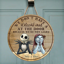 Load image into Gallery viewer, Personalized Couple Round Wood Sign Haunted Home Decor Gift
