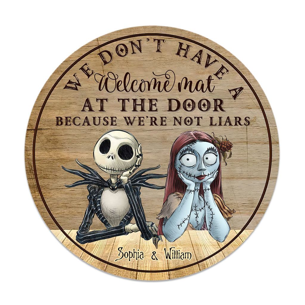Personalized Couple Round Wood Sign Haunted Home Decor Gift