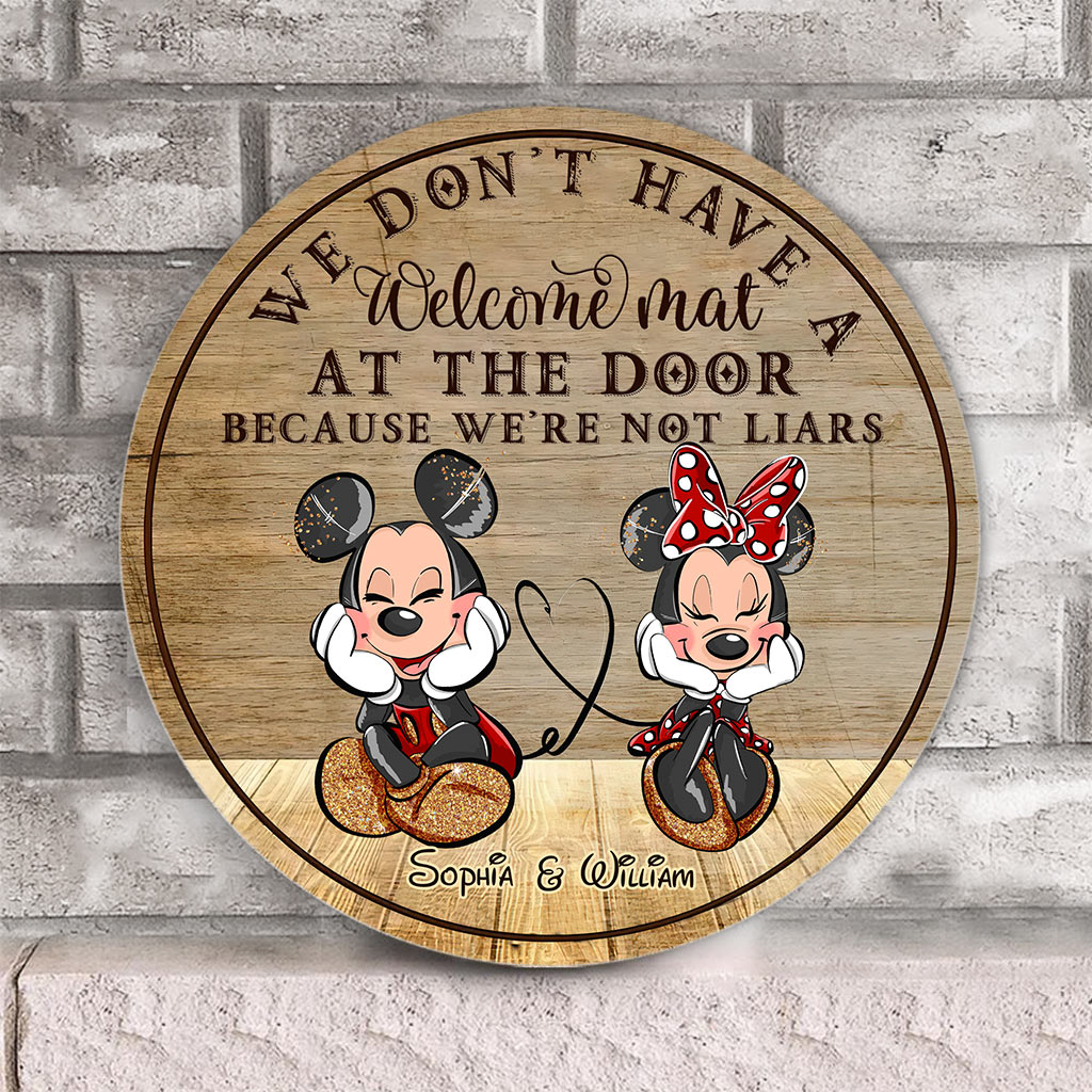 Personalized Round Wood Sign Welcome Mat Couple Gift