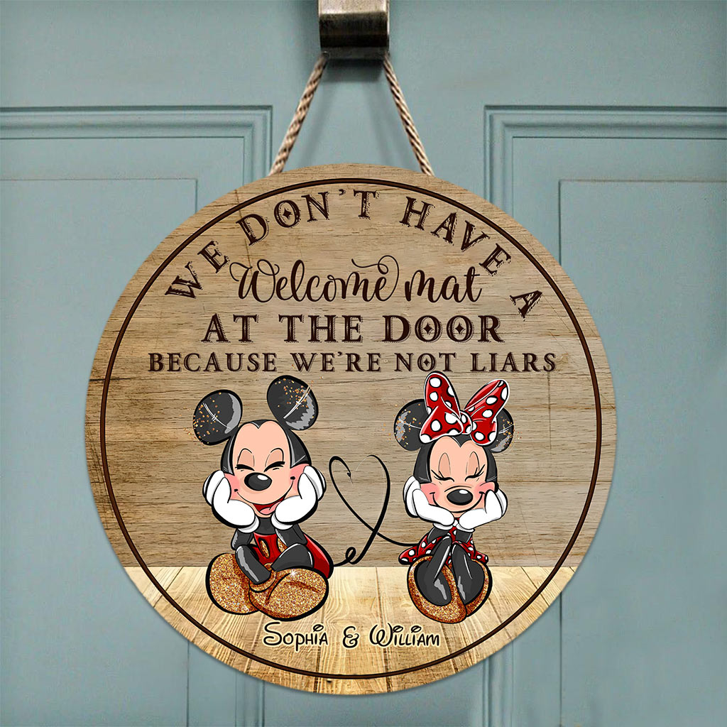 Personalized Round Wood Sign Welcome Mat Couple Gift