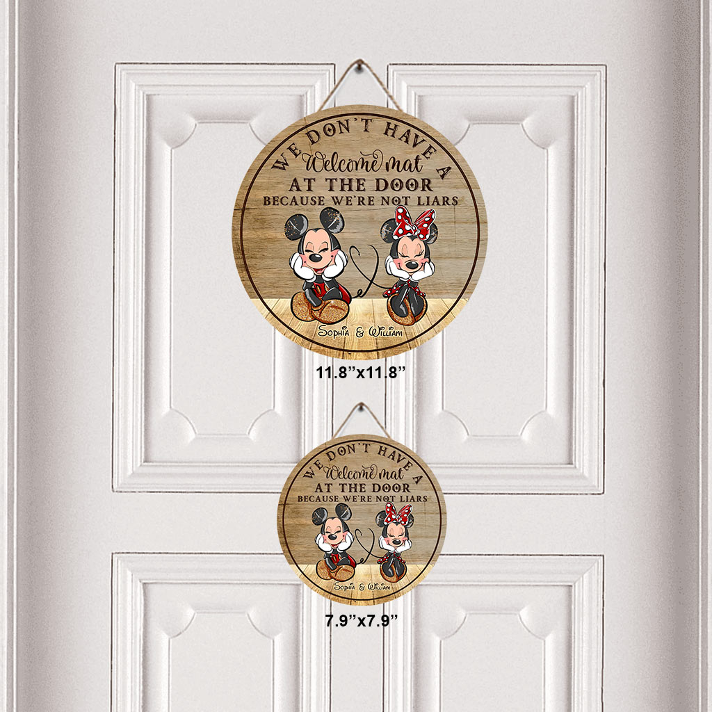 Personalized Round Wood Sign Welcome Mat Couple Gift