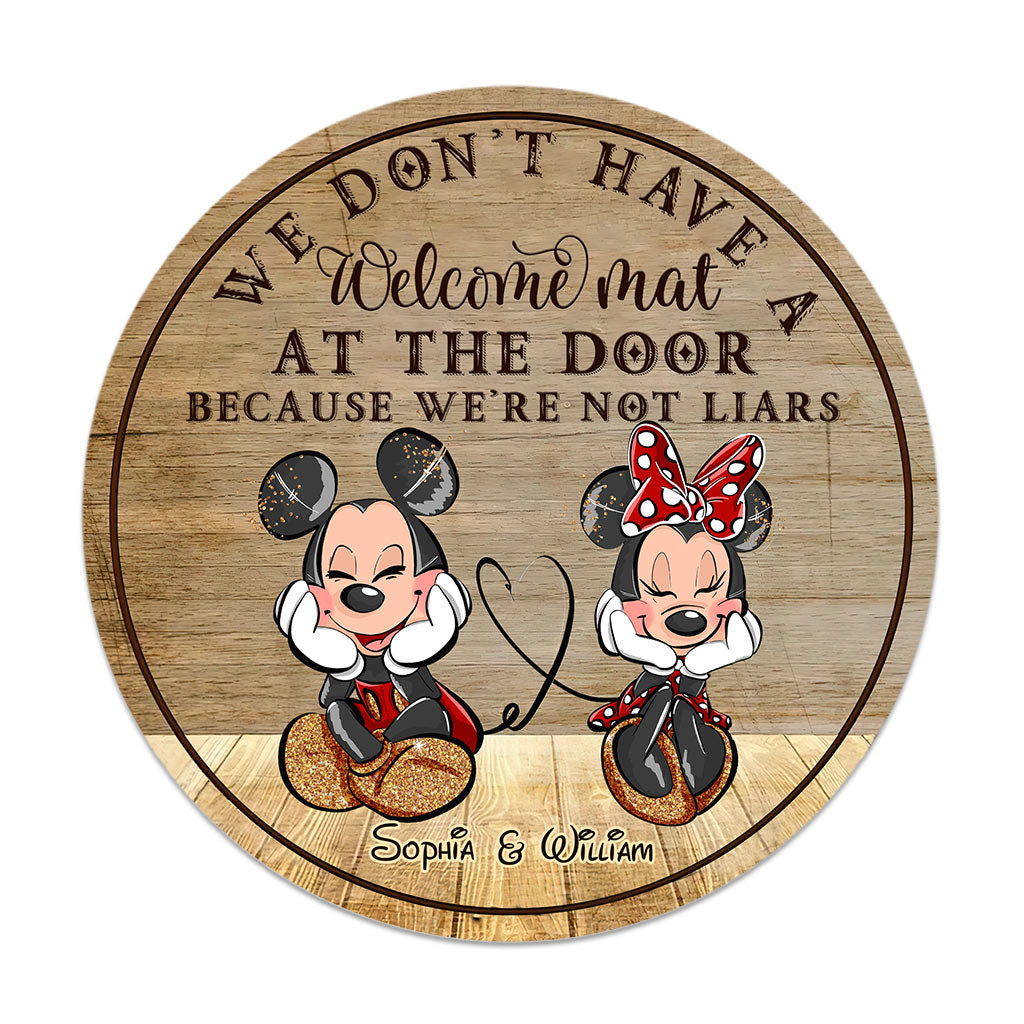 Personalized Round Wood Sign Welcome Mat Couple Gift