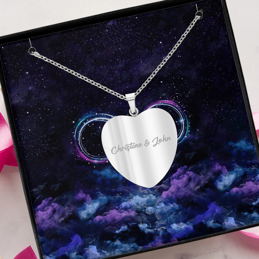 Personalized Ohana Heart Pendant Necklace for Couples - Custom Engraved Gift