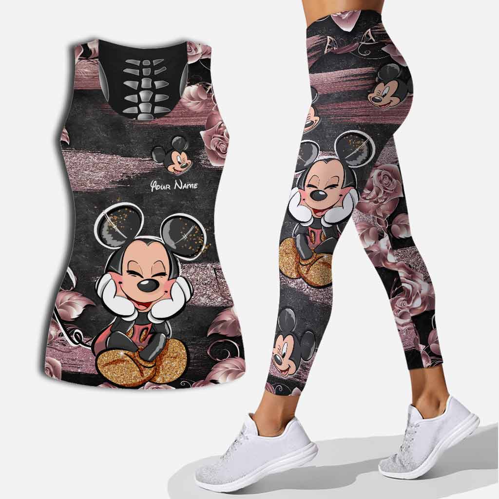 Personalized Pink Mouse Ears Hollow Tank Top & Leggings Set