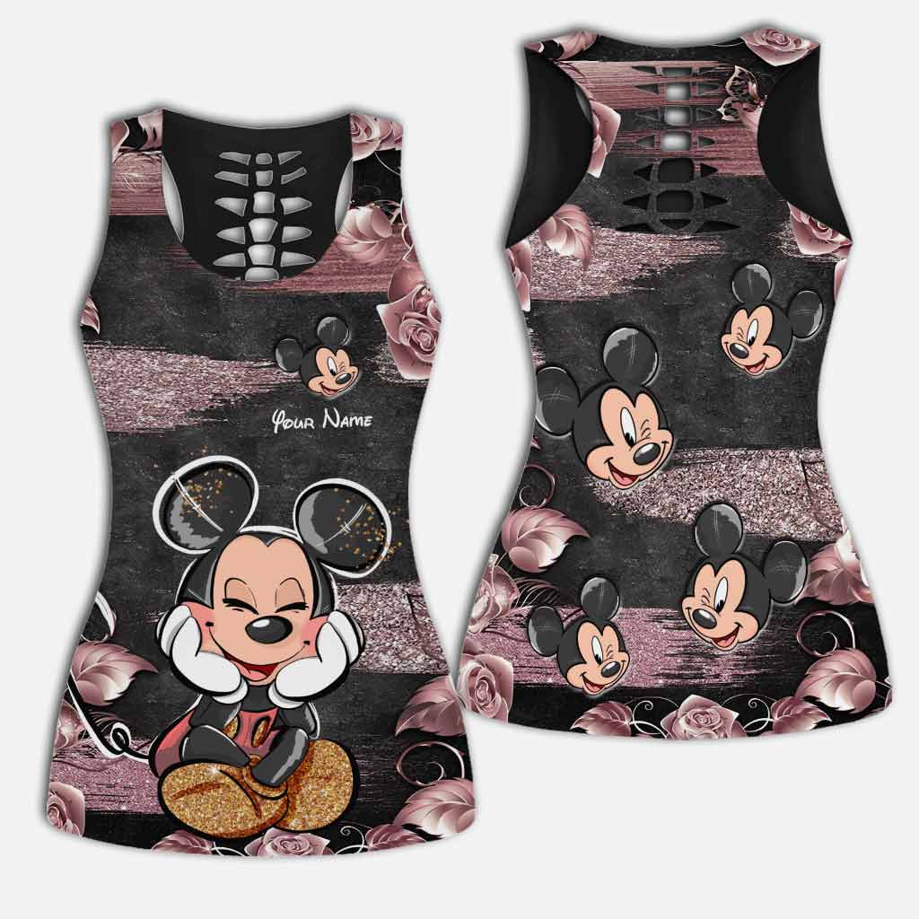 Personalized Pink Mouse Ears Hollow Tank Top & Leggings Set