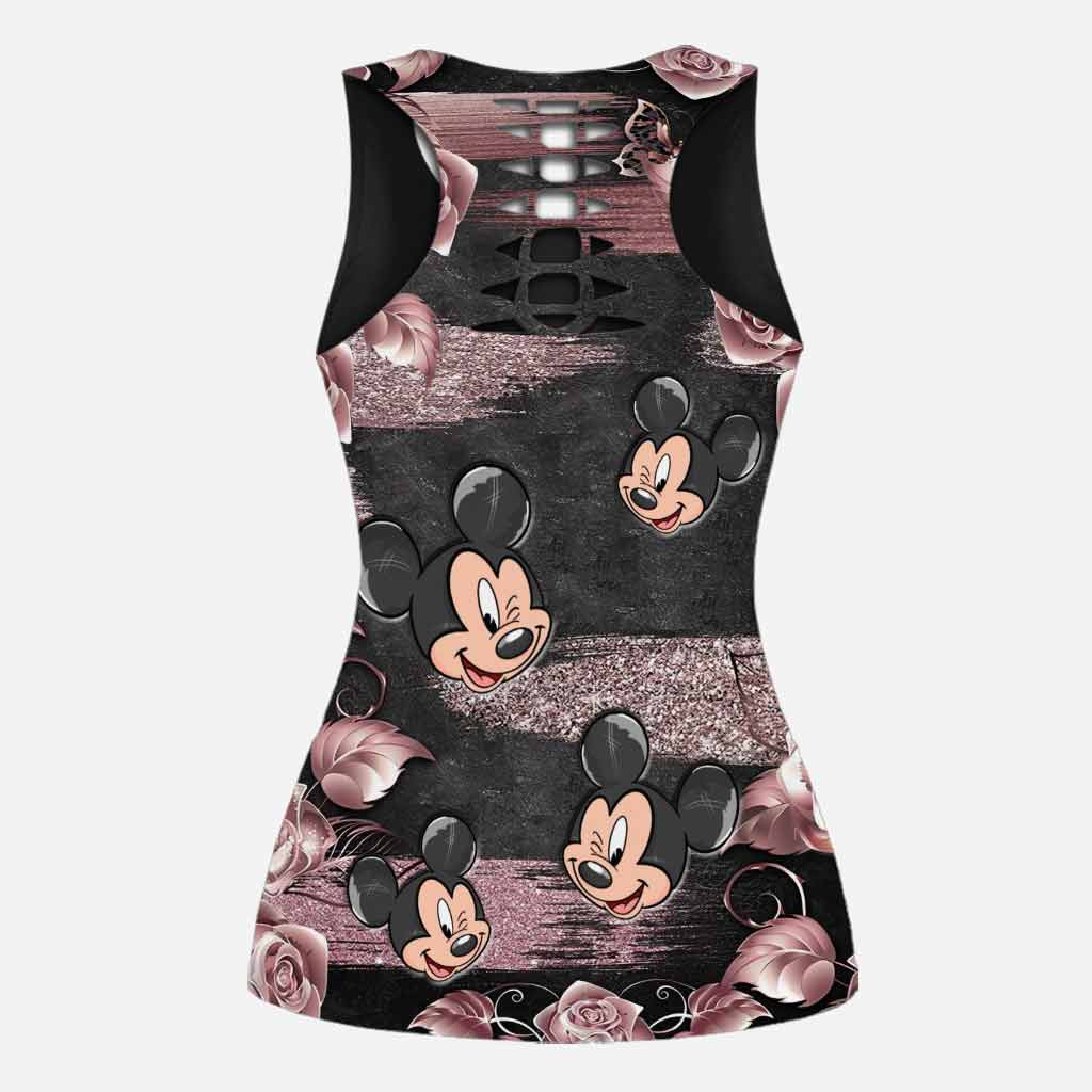 Personalized Pink Mouse Ears Hollow Tank Top & Leggings Set