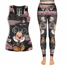 Load image into Gallery viewer, Personalized Pink Mouse Ears Hollow Tank Top &amp; Leggings Set
