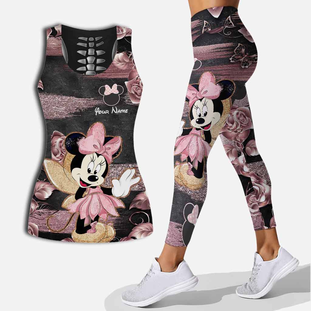 Personalized Hollow Tank Top and Leggings with Minnie Mouse Design for Kids' Birthday Gifts