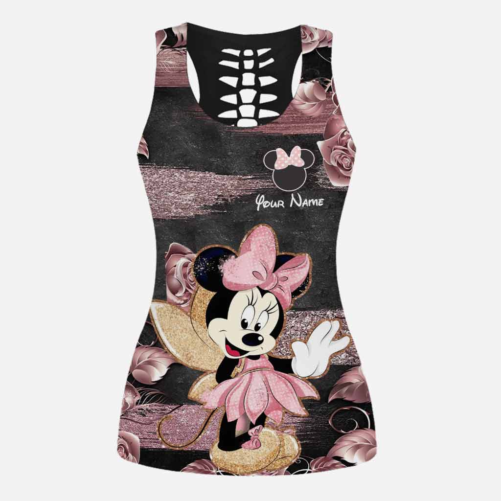 Personalized Hollow Tank Top and Leggings with Minnie Mouse Design for Kids' Birthday Gifts