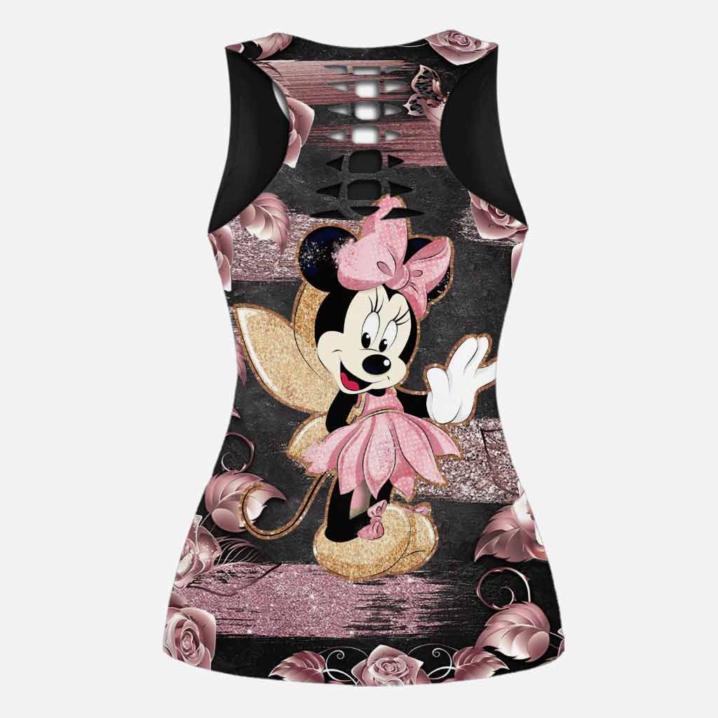 Personalized Hollow Tank Top and Leggings with Minnie Mouse Design for Kids' Birthday Gifts