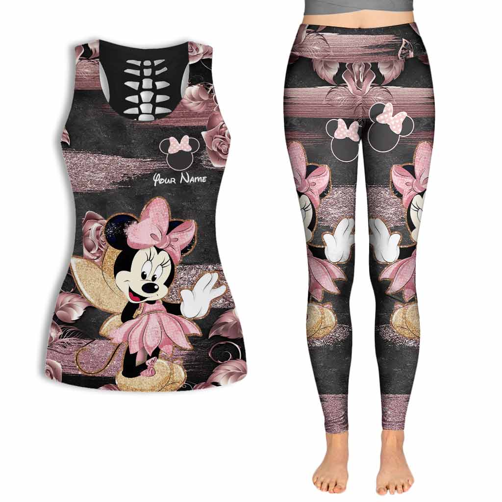 Personalized Hollow Tank Top and Leggings with Minnie Mouse Design for Kids' Birthday Gifts