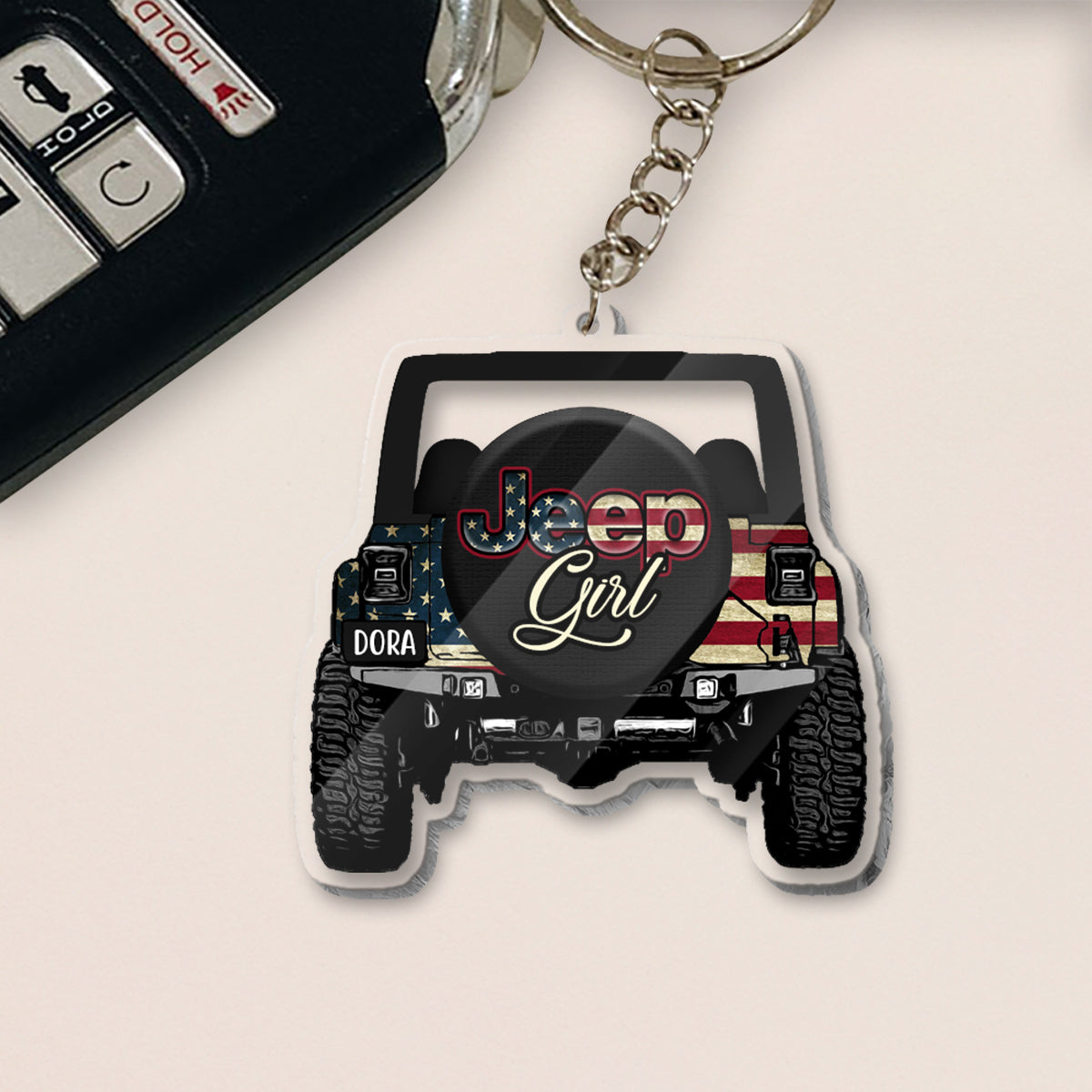 Personalized Jeep Girl Transparent Keychain Custom Name Gift