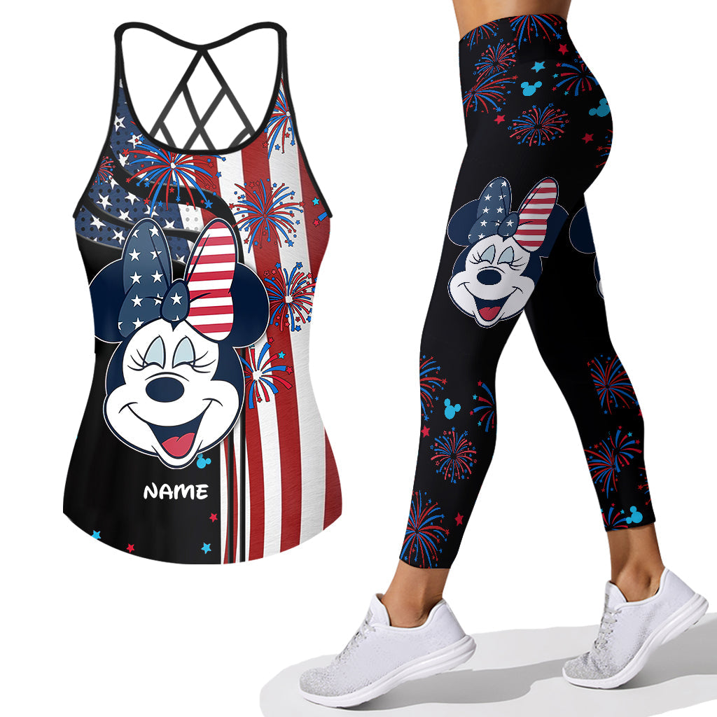 Personalized 4th of July Mouse Cross Tank Top & Leggings Set