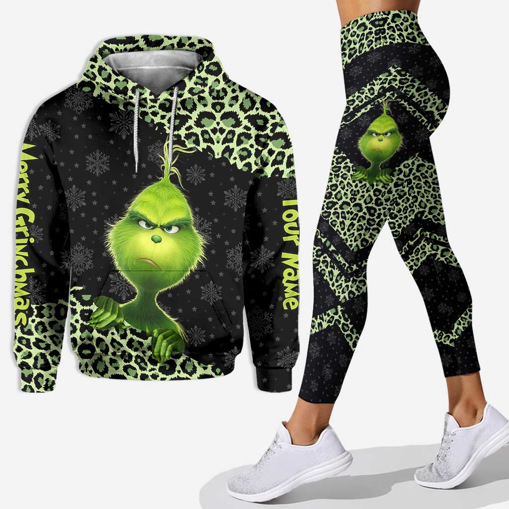 Personalized Grinch Christmas Hoodie and Leggings Set Gift