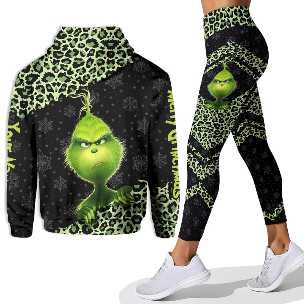 Personalized Grinch Christmas Hoodie and Leggings Set Gift