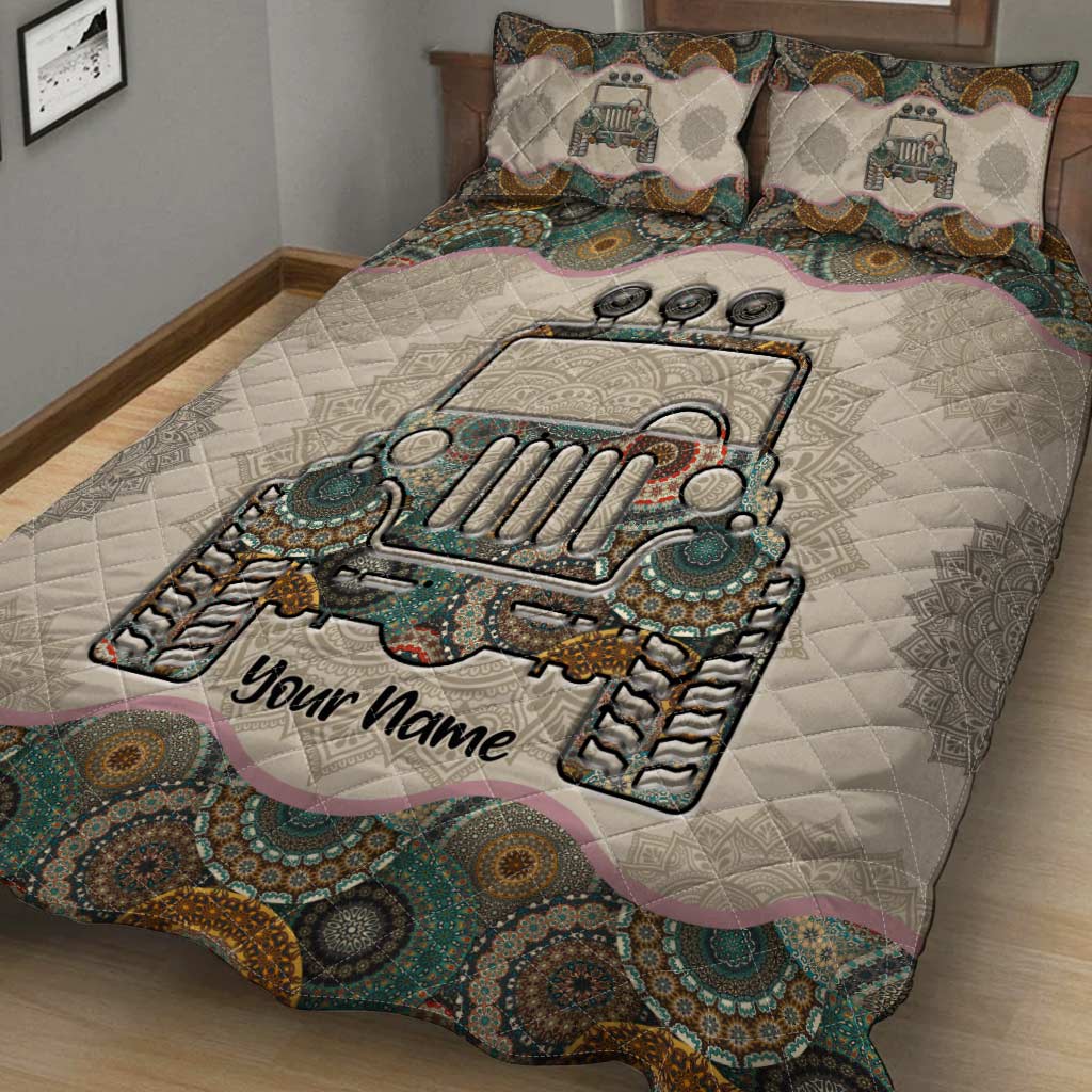 Personalized Car Quilt Set Custom Name for Jeep Lovers