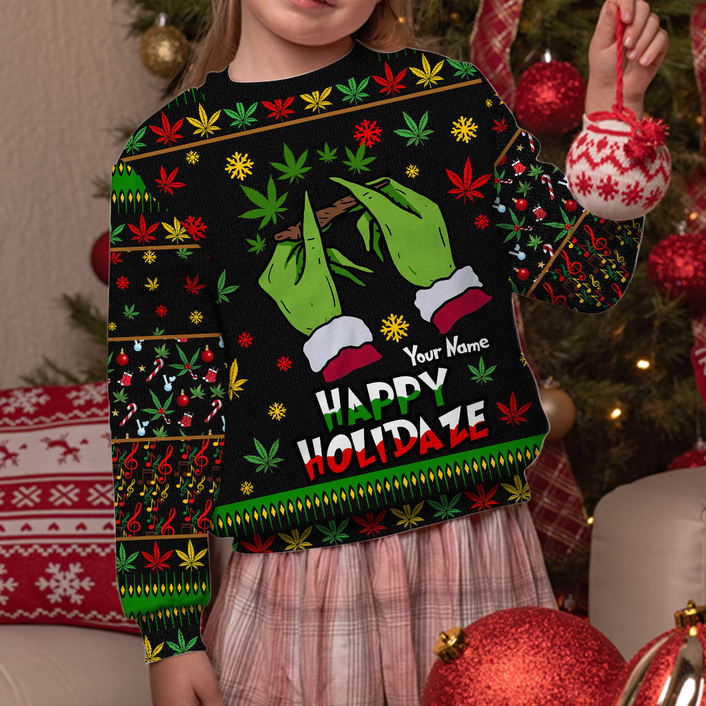 Personalized Christmas Weed Sweater Custom Name Holiday Gift