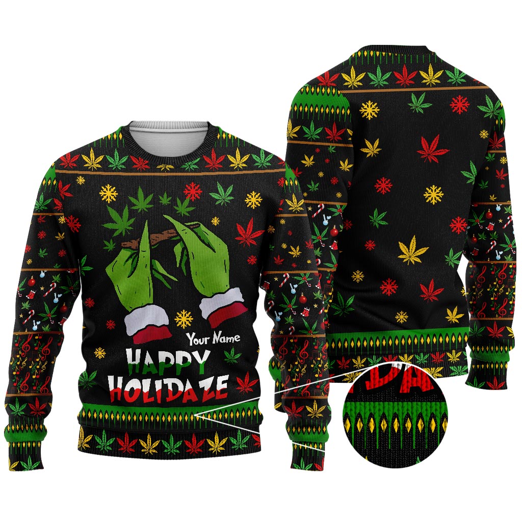 Personalized Christmas Weed Sweater Custom Name Holiday Gift