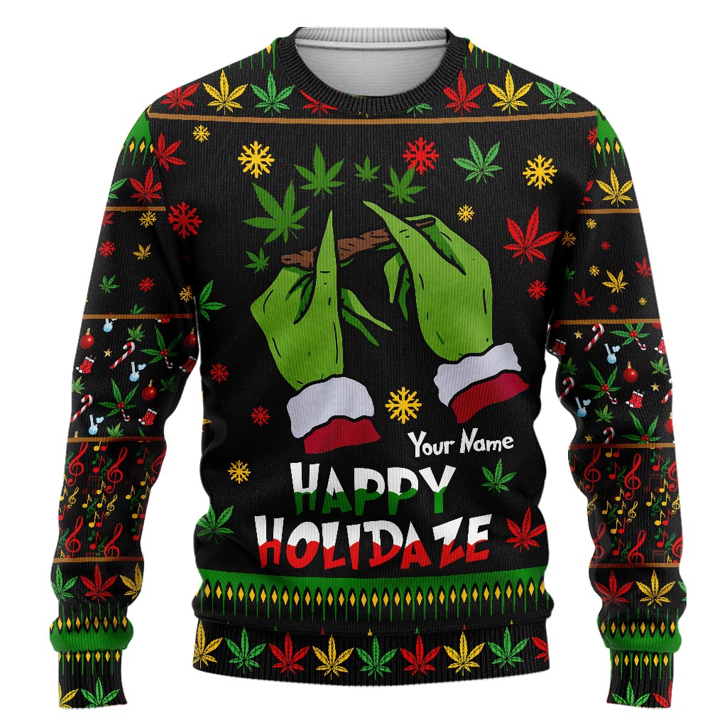 Personalized Christmas Weed Sweater Custom Name Holiday Gift
