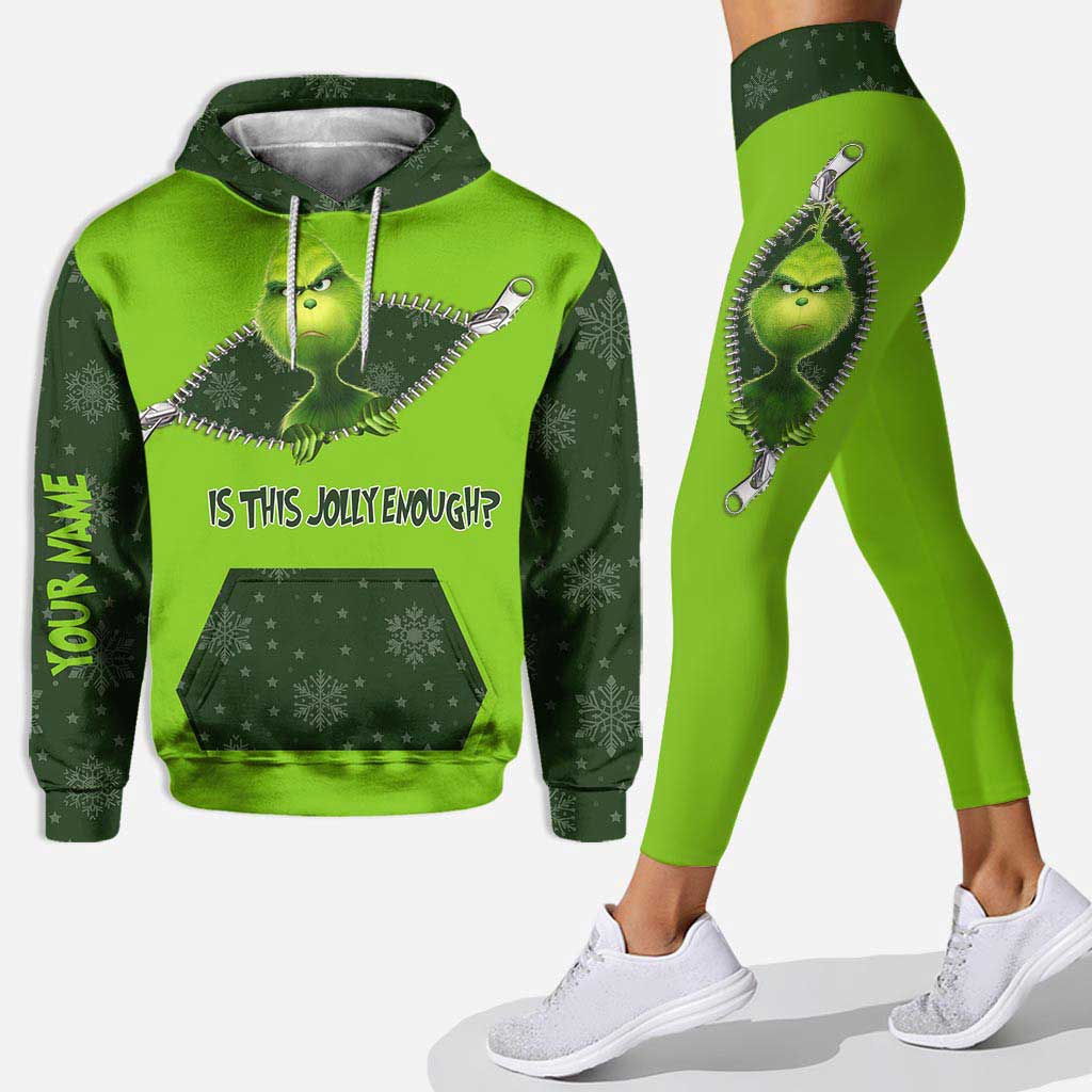 Personalized Grinch Christmas Hoodie and Leggings Set for Holiday Fun