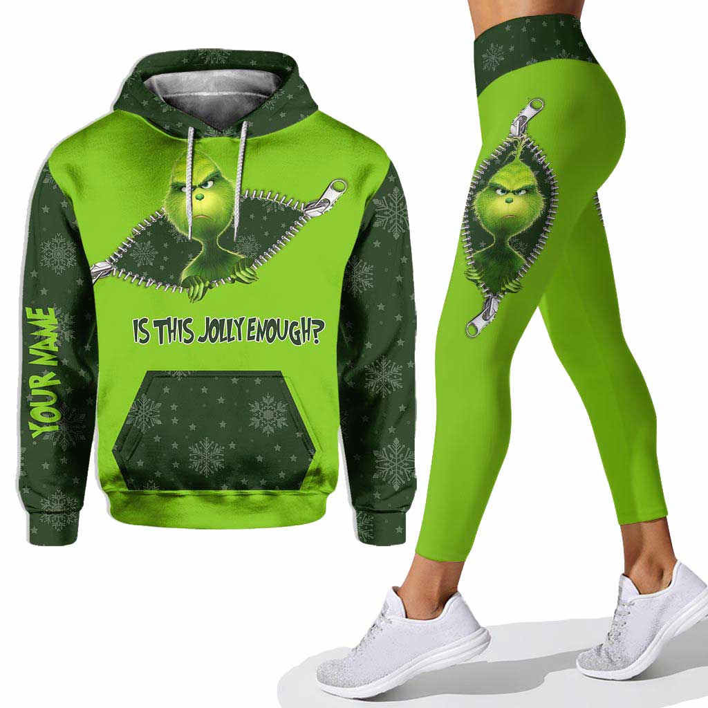 Personalized Grinch Christmas Hoodie and Leggings Set for Holiday Fun