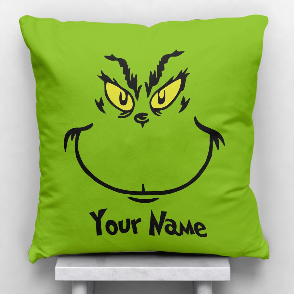 Personalized Grinch Throw Pillow with Custom Name Gift for Christmas