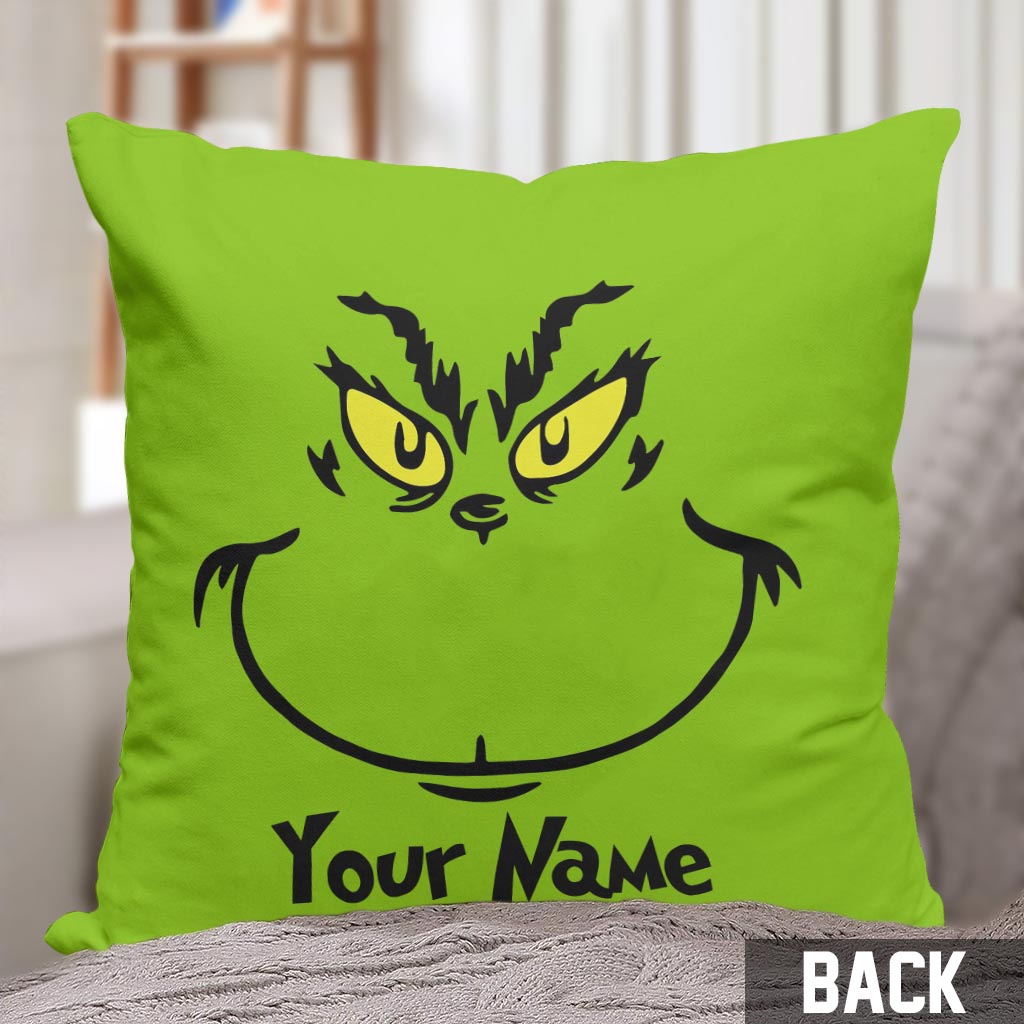 Personalized Grinch Throw Pillow with Custom Name Gift for Christmas
