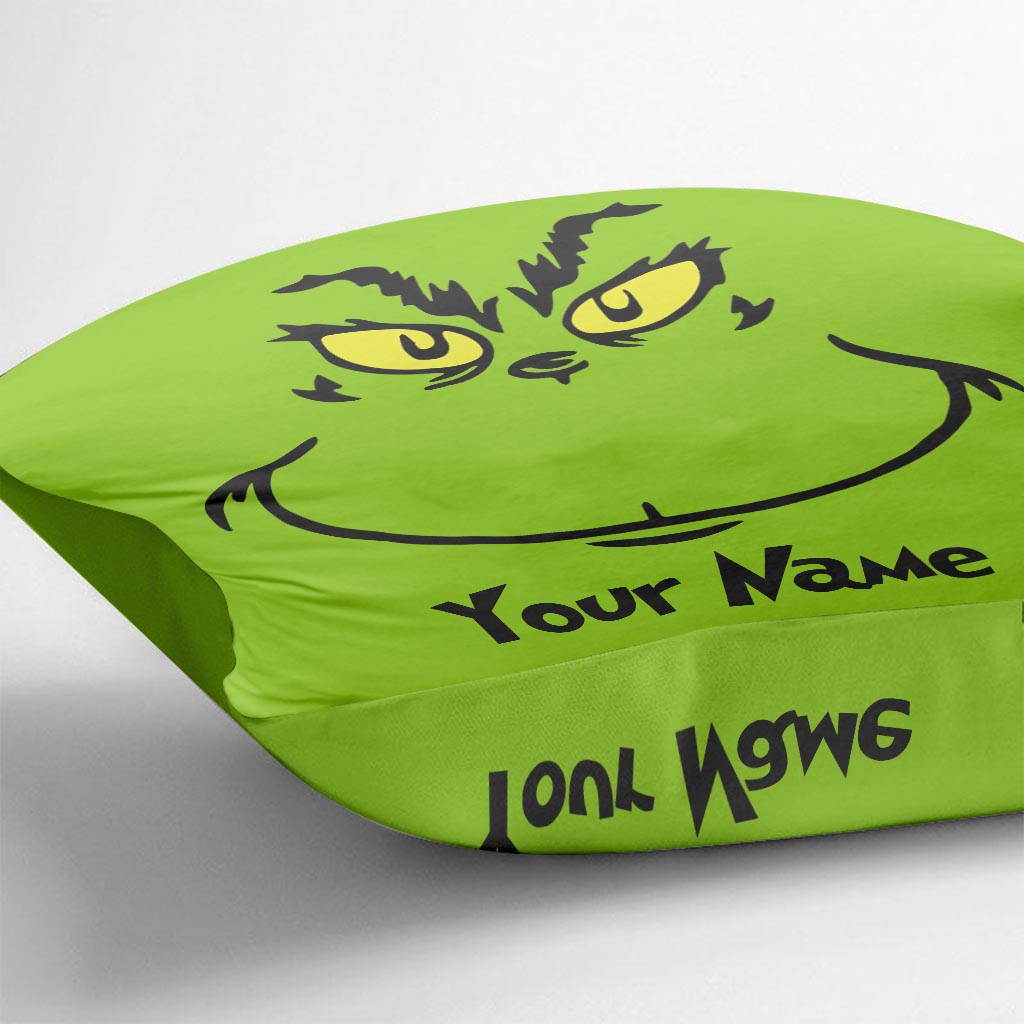 Personalized Grinch Throw Pillow with Custom Name Gift for Christmas